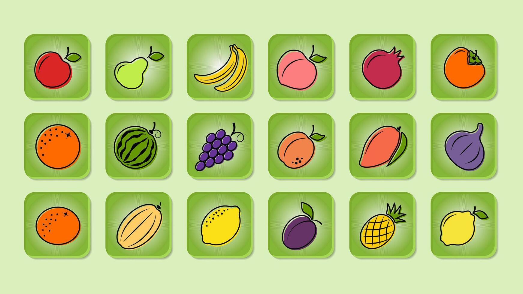 Fruit icons on web buttons vector