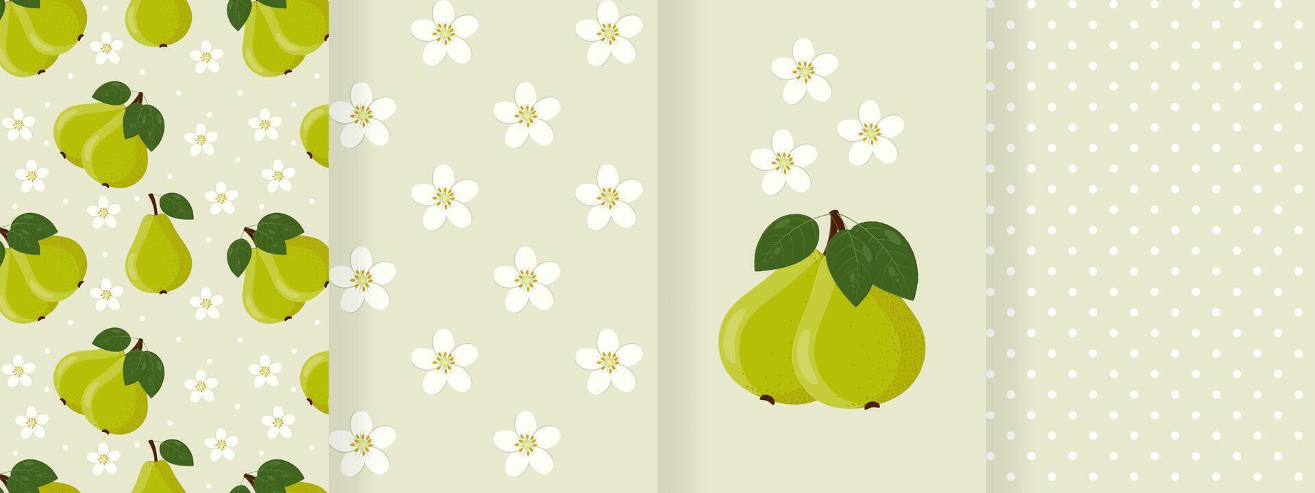 Collection of seamless patterns with green pears vector