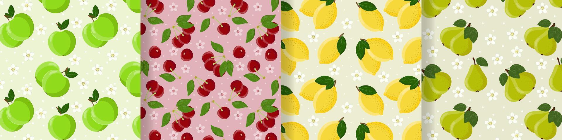 Collection of seamless patterns for fabric with fruits vector