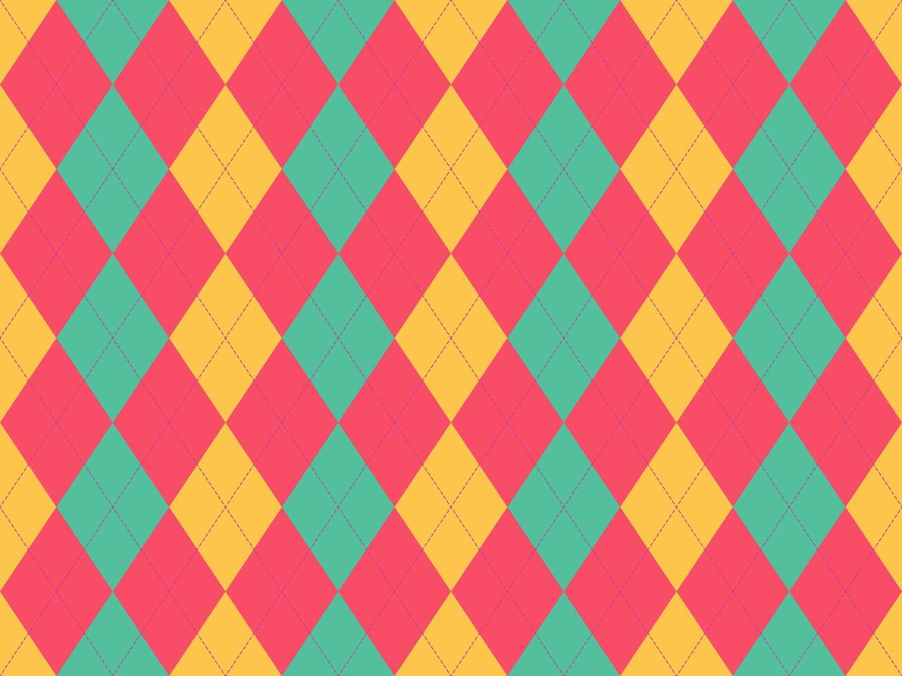 Vibrant argyle pattern in cheerful colors. Perfect for backgrounds, textiles, or playful designs. This geometric texture offers a retro feel with modern appeal. vector