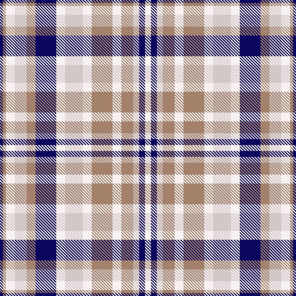 Elegant seamless plaid pattern in beige, navy, and white. Perfect for textile design, website backgrounds, or fashion illustrations. vector