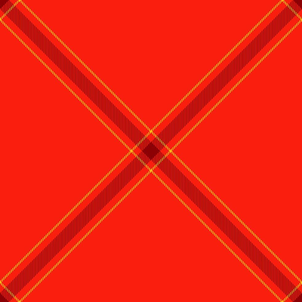 Vibrant red plaid pattern with intersecting diagonal lines in maroon and gold. Perfect for textile designs, holiday themes, or backgrounds needing a bold, energetic touch. vector