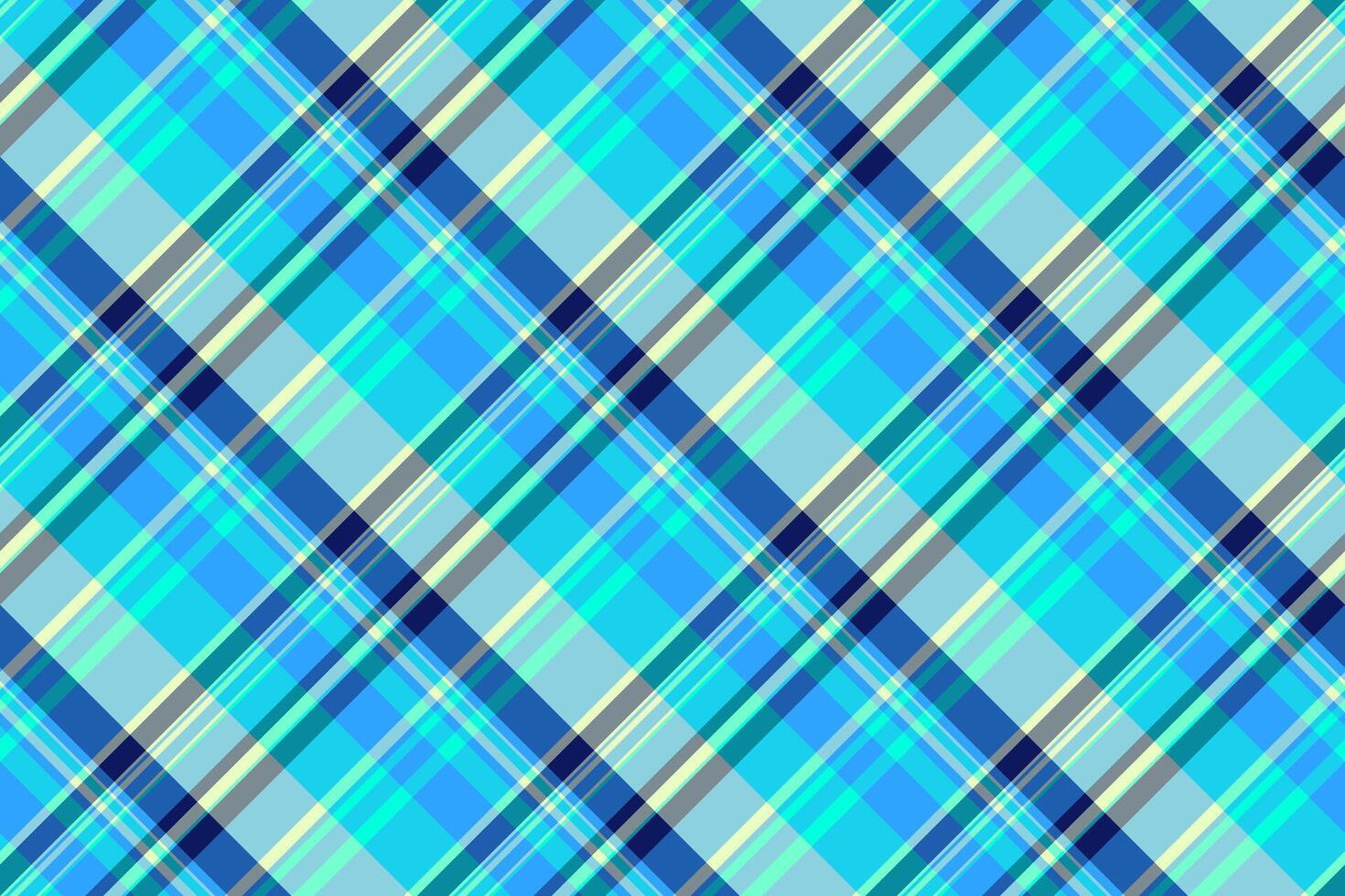 Mosaic plaid texture, striped tartan pattern seamless. Deluxe textile fabric background check in cyan and mint colors. vector