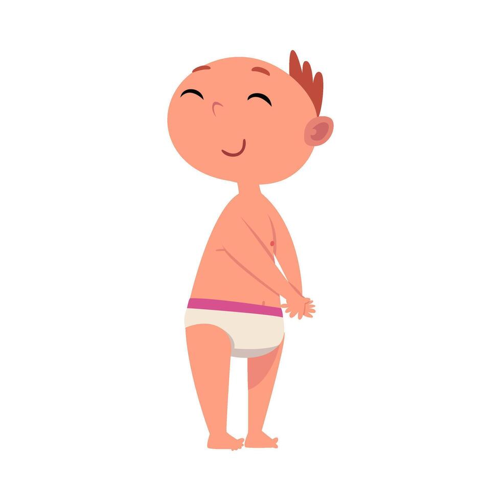 Baby in diaper fingering her hands cartoon illustration vector