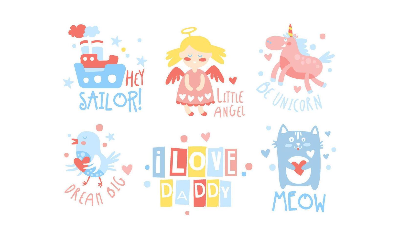 I Love Daddy Childish Prints Collection, Baby Nursery Room Decoration Elements Illustration vector