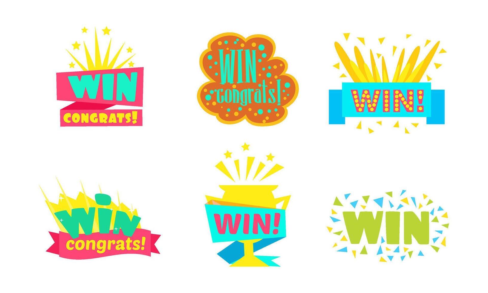 Win, Congrats Colorful Labels, Bright Congratulations Stickers Illustration Illustration vector