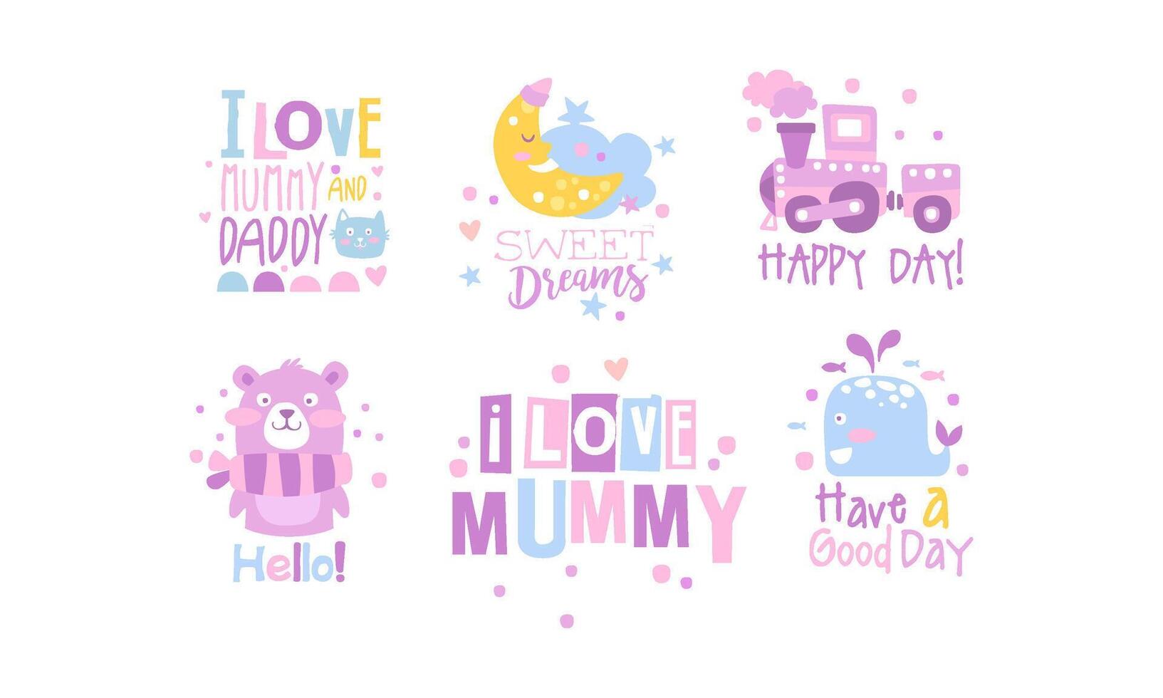 Baby Nursery Room Decoration Elements with Inspirational Quotes Set, Childish Prints Collection Illustration vector