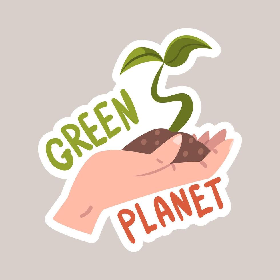 Creen planet tagline sticker cartoon illustration vector