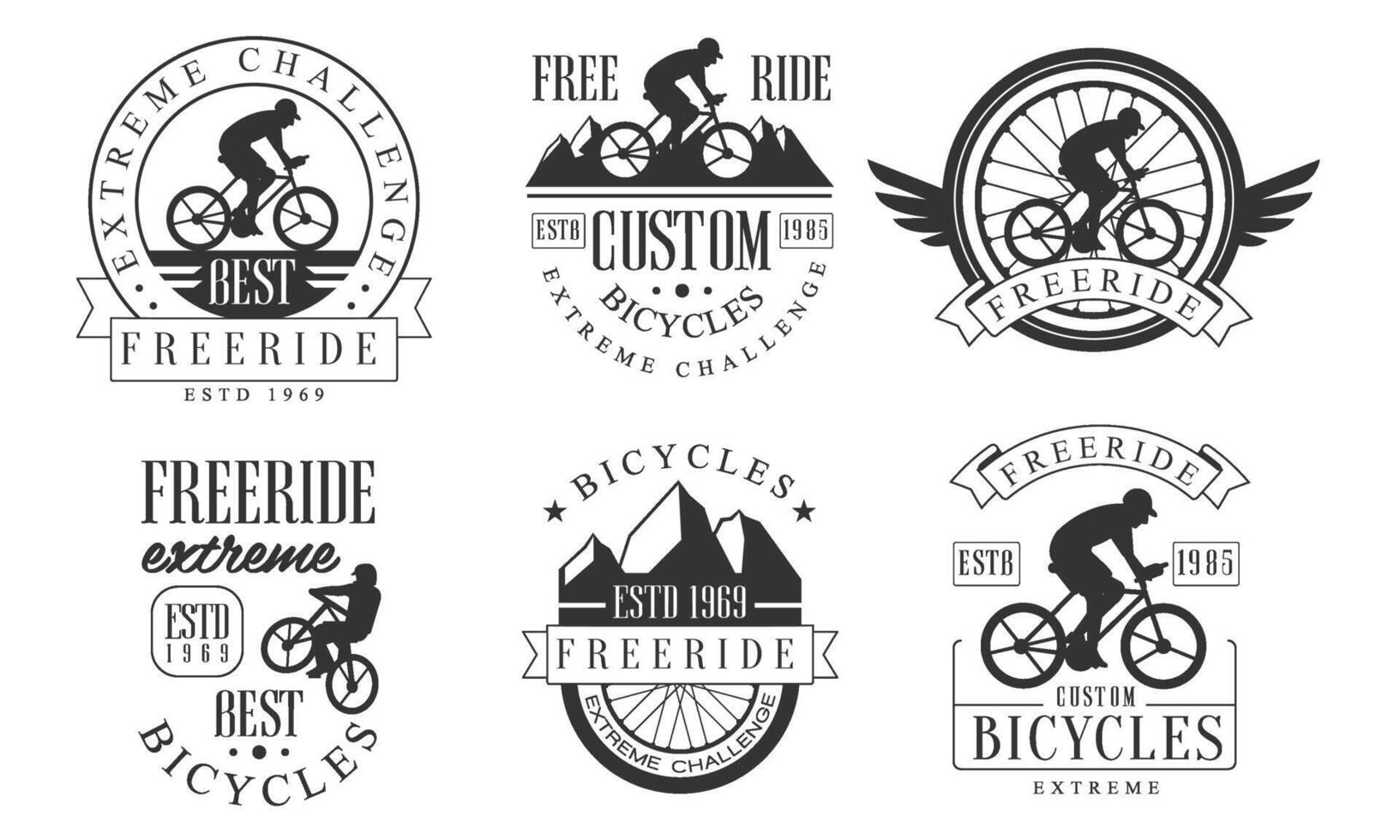 Extreme Freeride Retro Logo Templates Set, Bicycles Extreme Challenge Badges Illustration vector