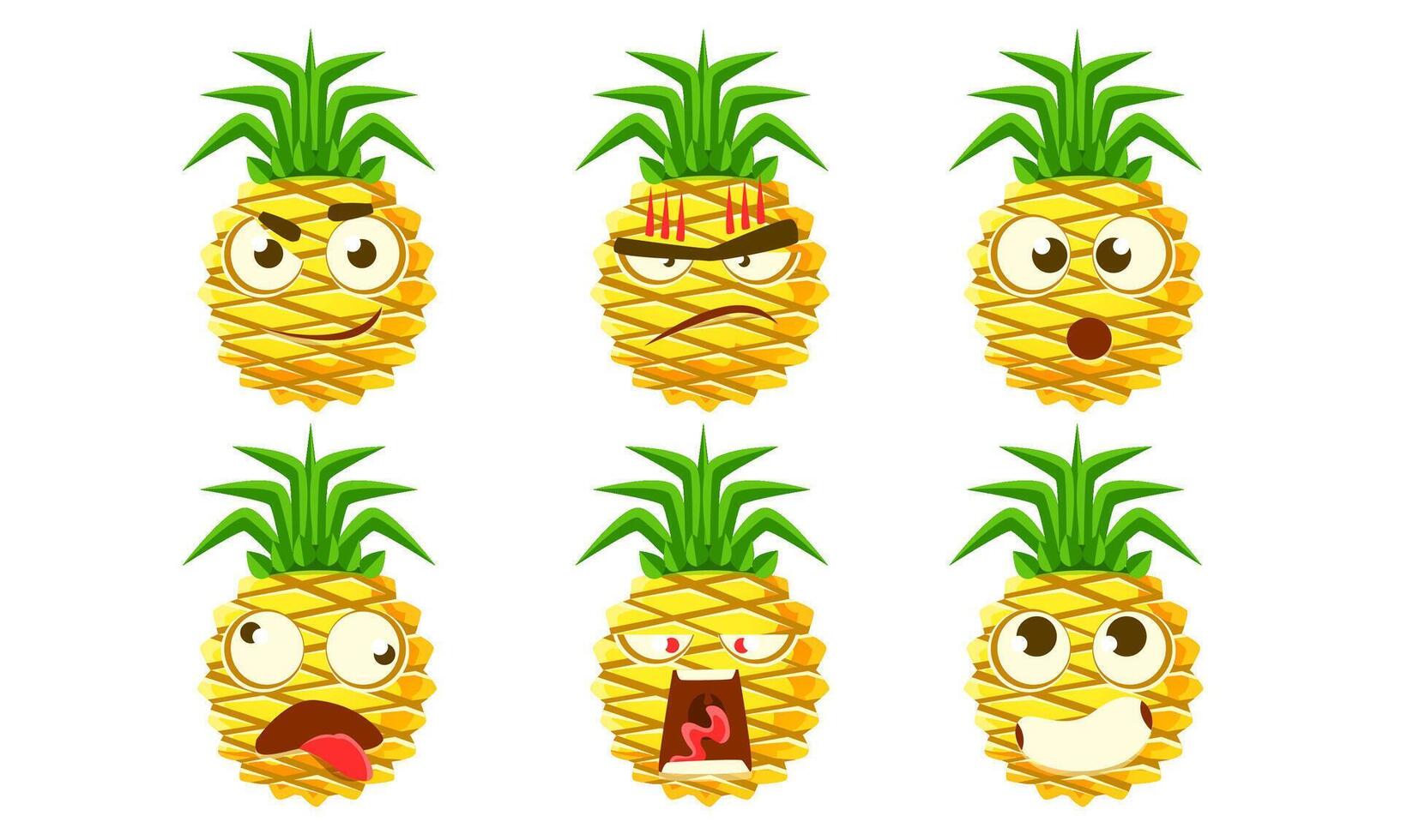 Funny Pineapple Character Set, Cute Tropical Fruit Emojis with Various Expressions Illustration vector