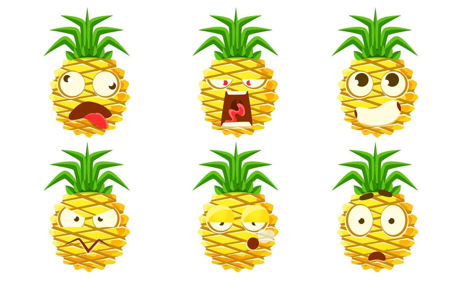 Funny Pineapple Character Set, Cute Tropical Fruit Emojis with Various Facial Expressions Illustration vector