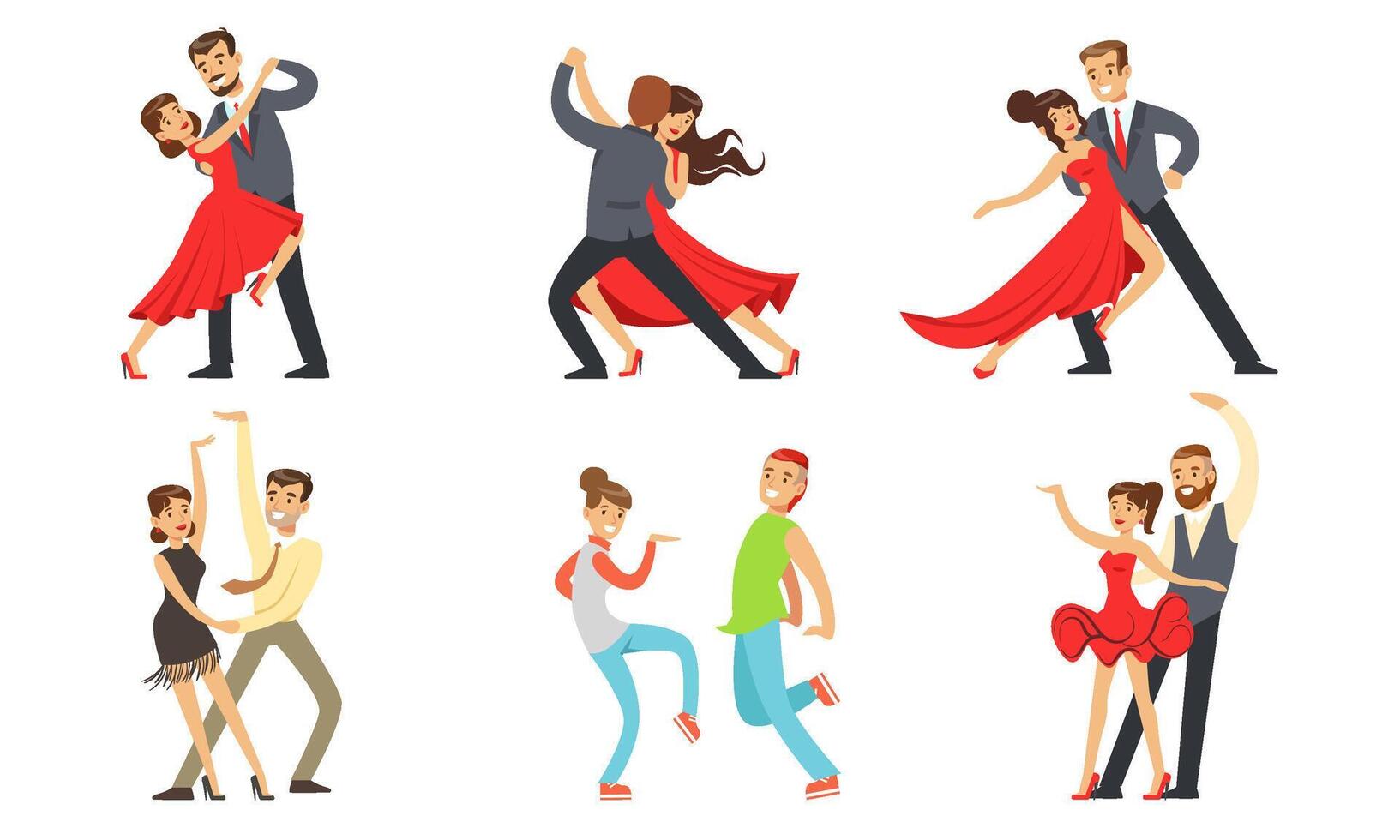 Dancing Couples Set, Professional Dancers Performing Classical and Modern Dances Illustration vector