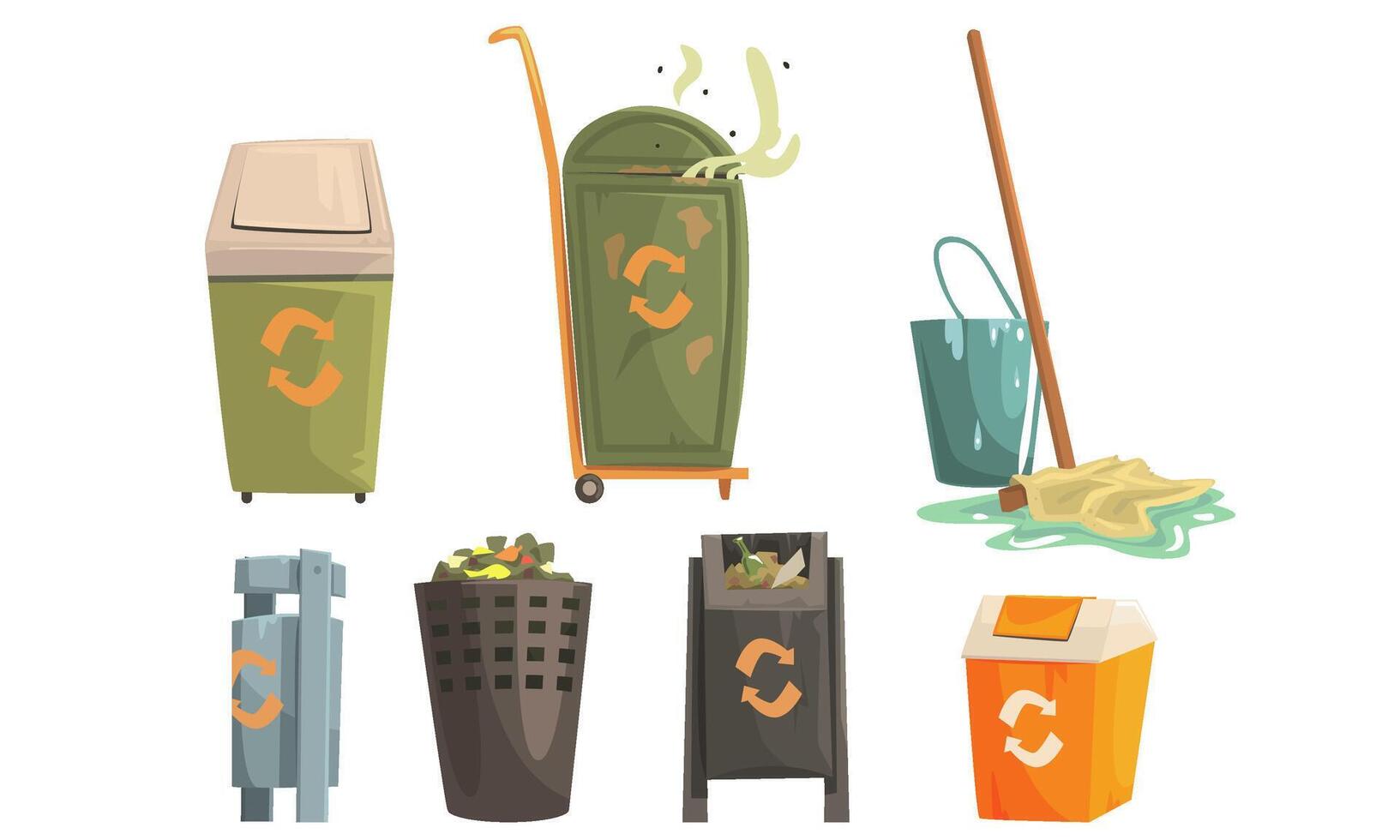 Garbage Bins with Decaying Waste Set, Ecology and Recycling Concept Illustration vector