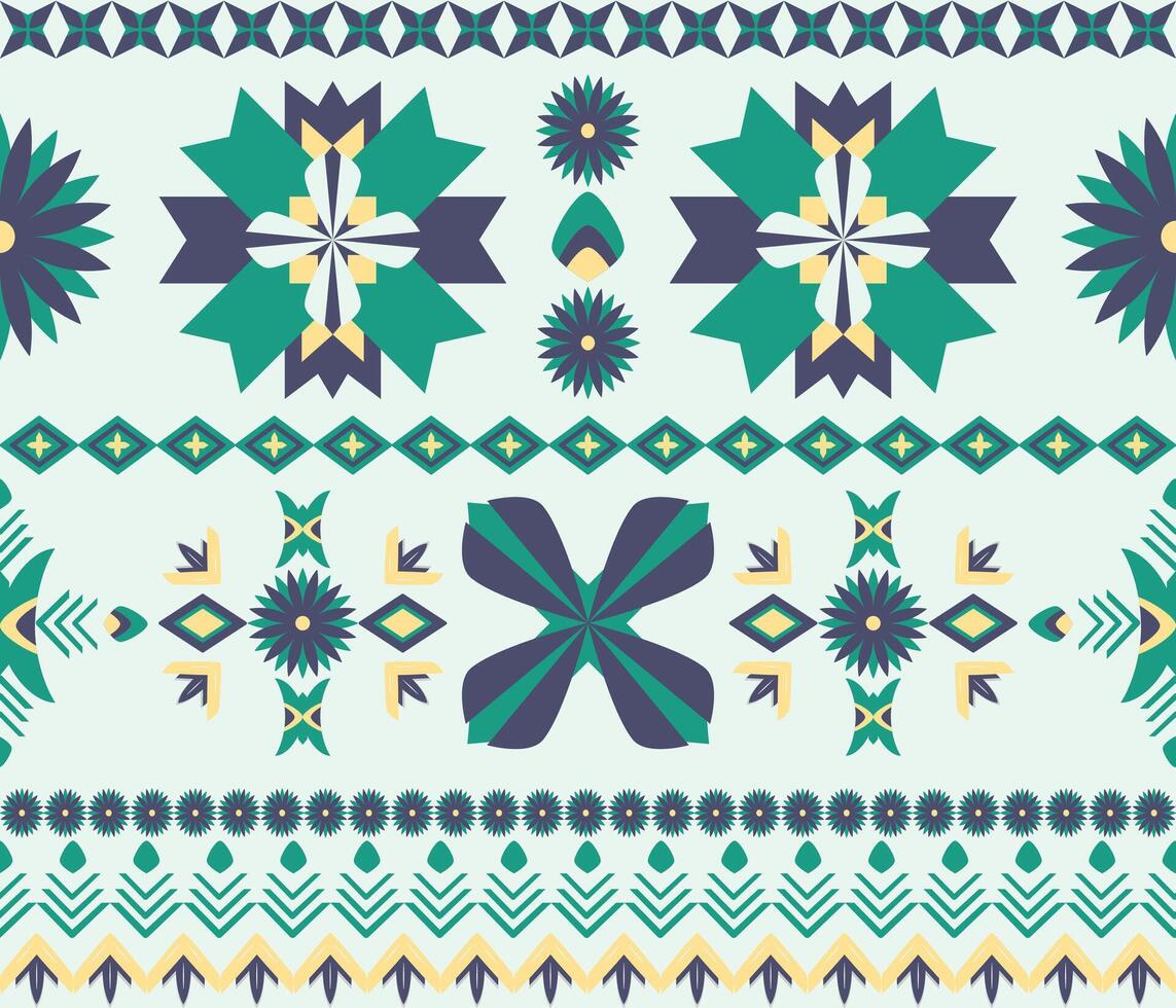 Light green color background highlights a geometric ethnic pattern on Native American tribal fabric and tile vector