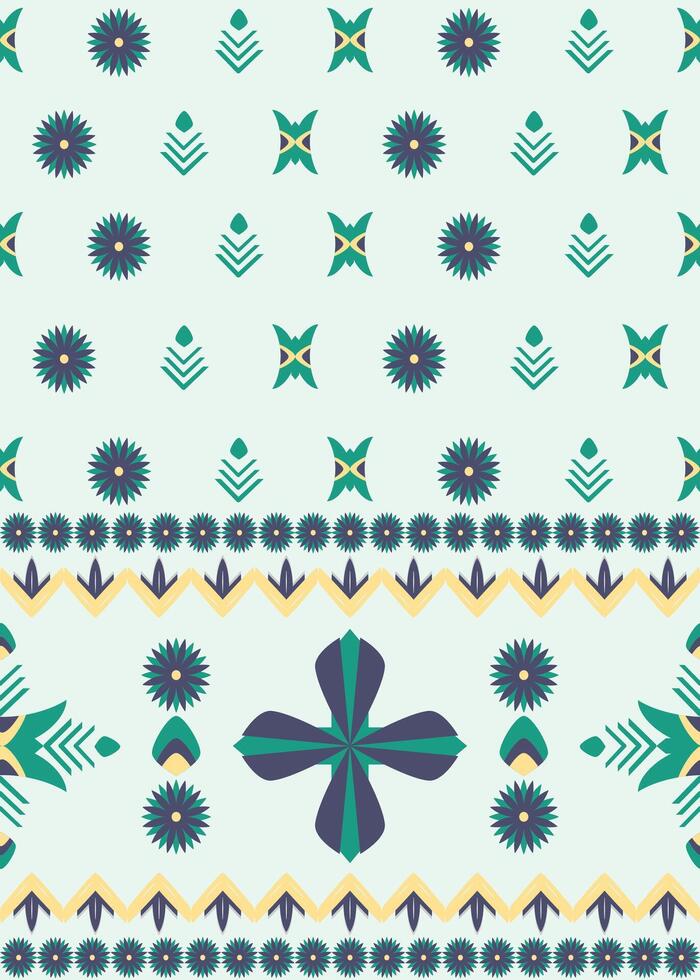 geometric tribal pattern for fabric, tile and carpet on a light green color background vector