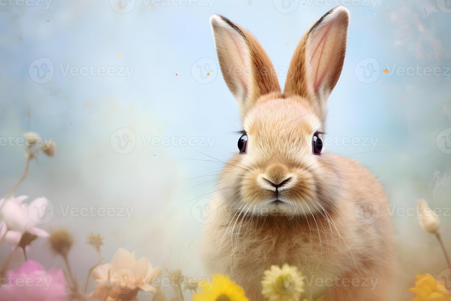 Cute Baby Rabbit Portrait in Bold Minimalist Studio photo