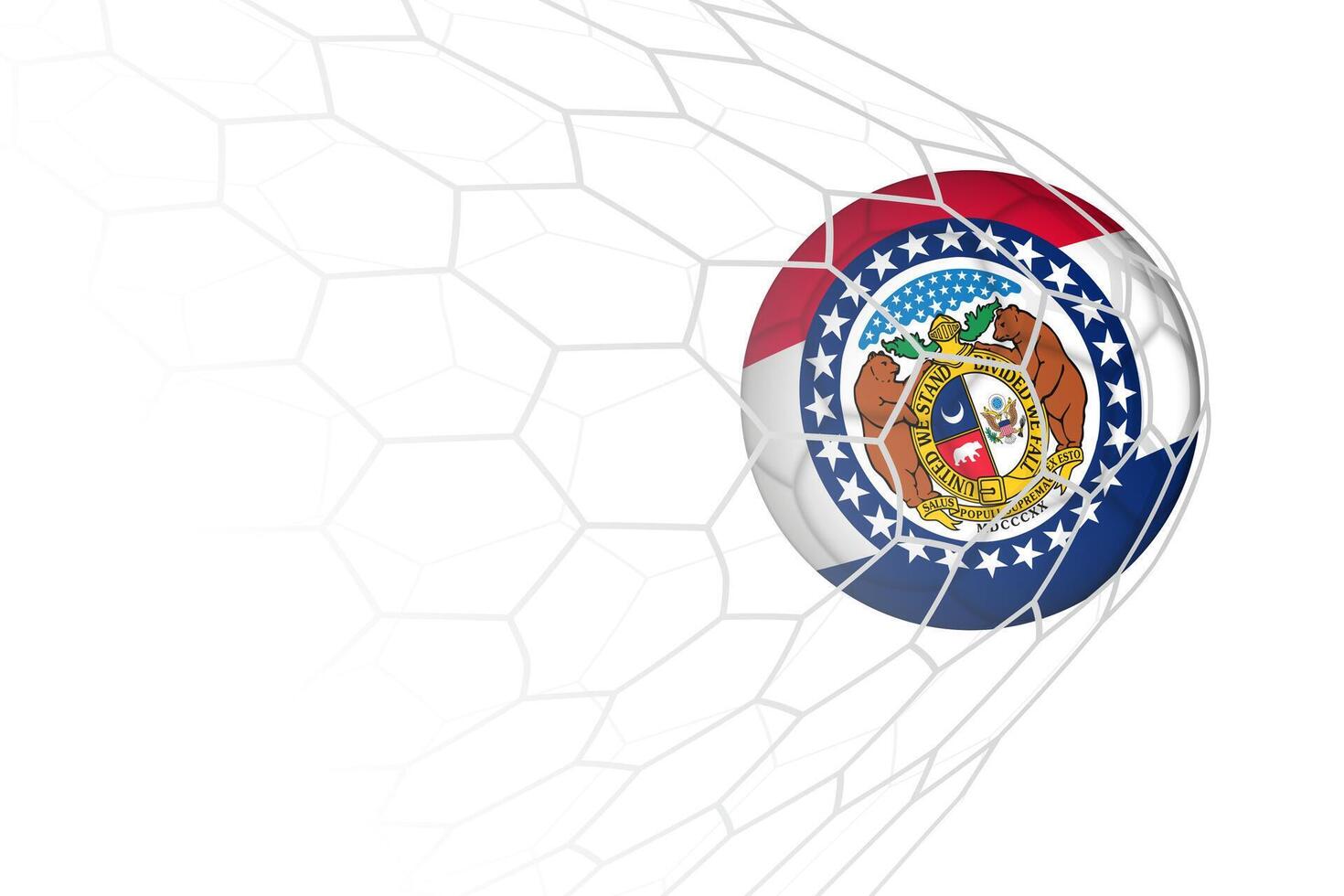 Missouri flag soccer ball in net. vector