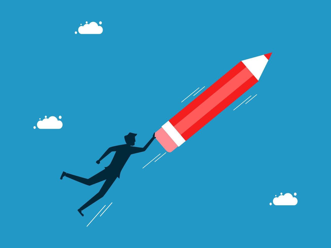 a man flying with a big red pencil vector