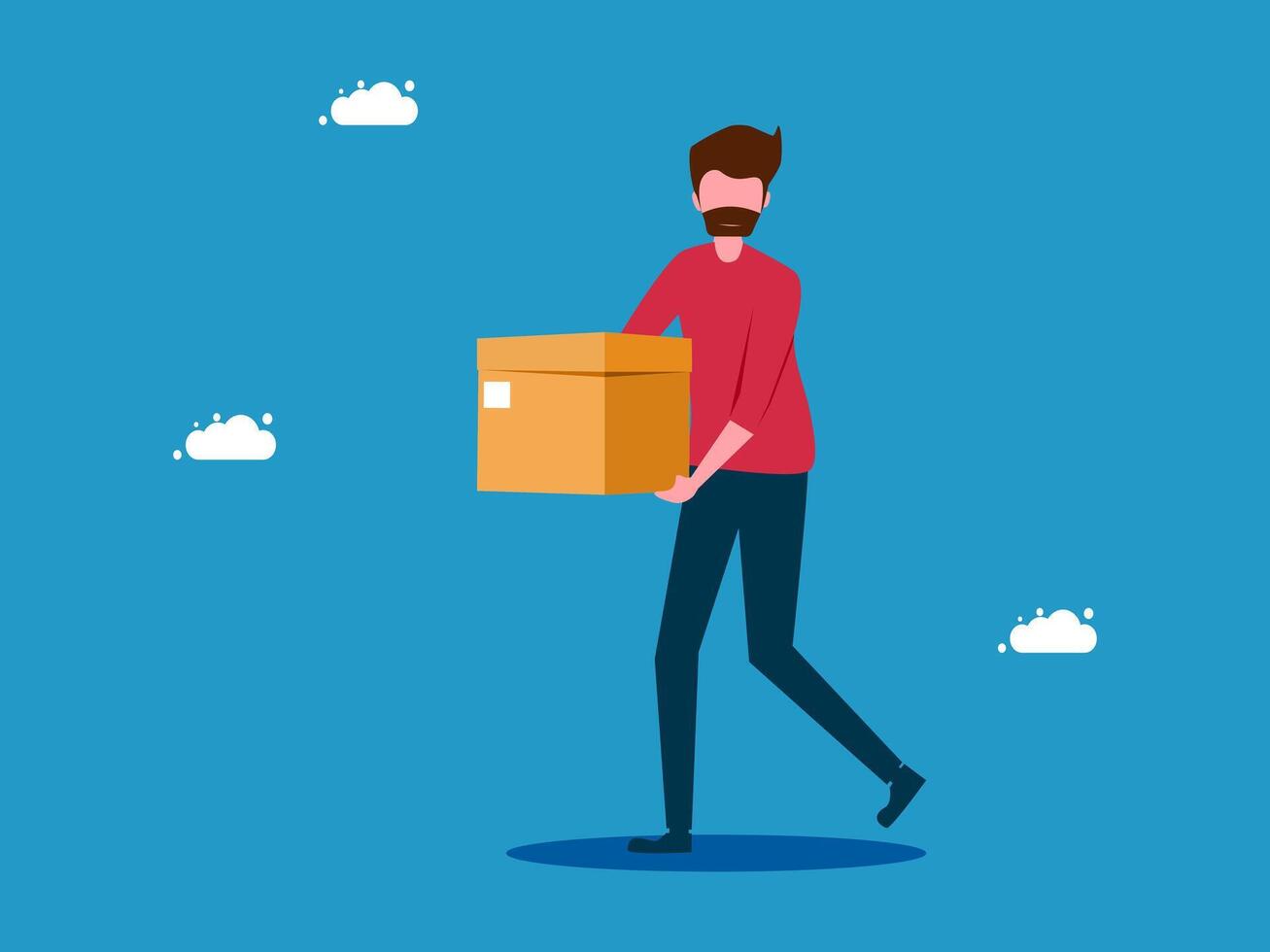 man carrying a box with a cloud background vector
