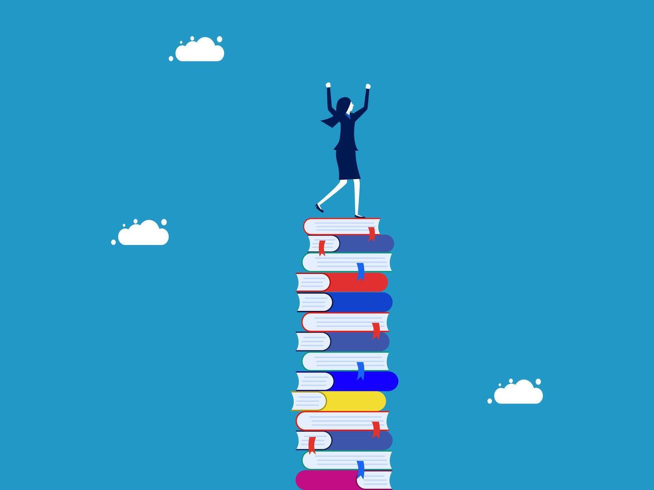 woman on top of stack of books vector