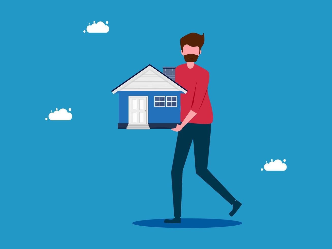 man carrying house on his back, flat design vector
