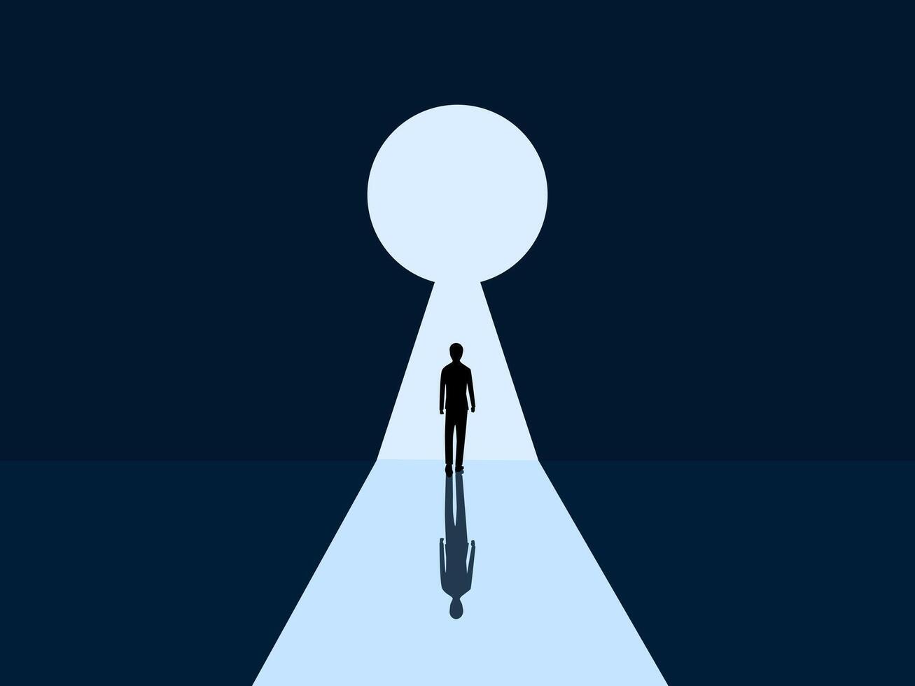 Career Development Tips, Businessman Standing at Keyhole Door vector