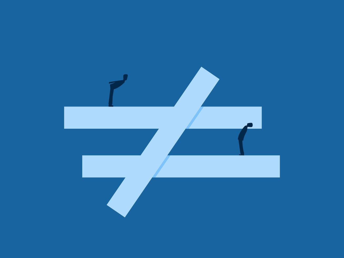 Different rights, inequality, two businessmen on unequal signs vector