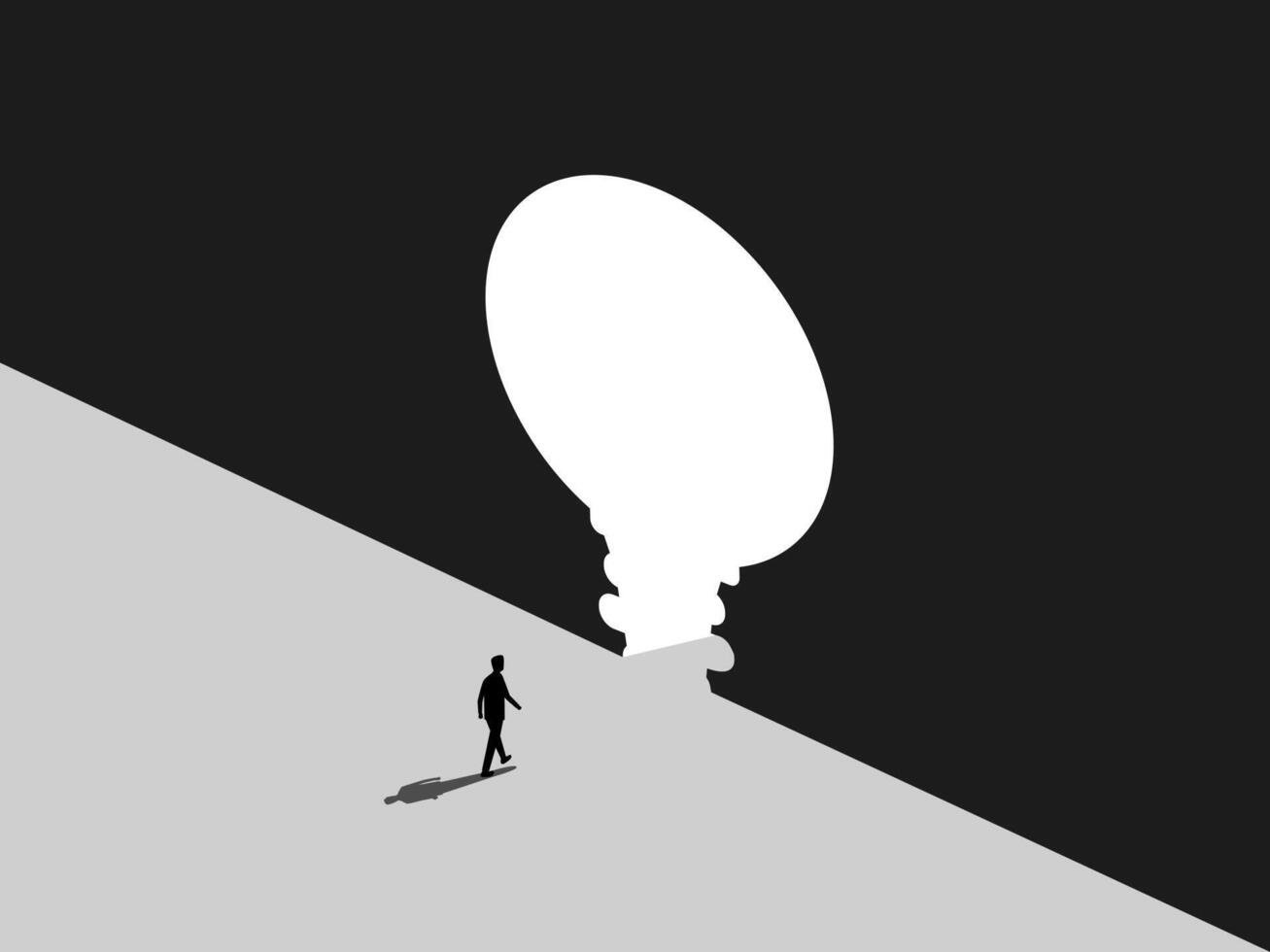 Ambitious businessman walking through the light bulb door vector
