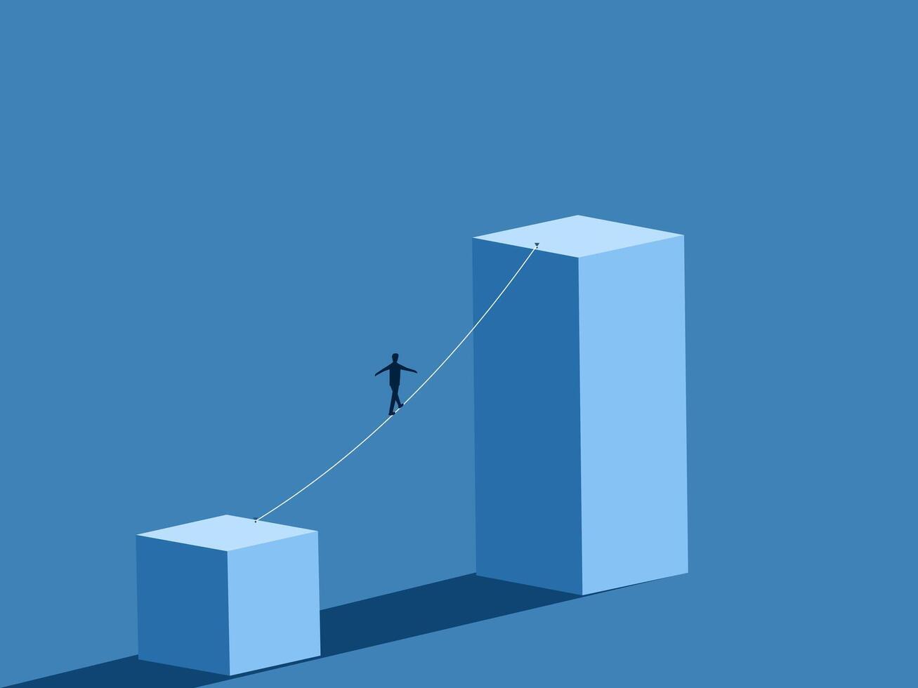 Challenge, Businessman balancing on a single rope to the goal vector