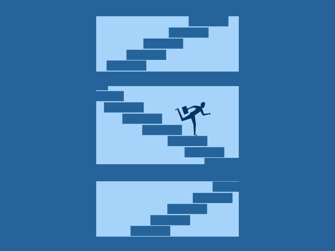 Take refuge, Escape from crisis, Businessman running down stairs vector