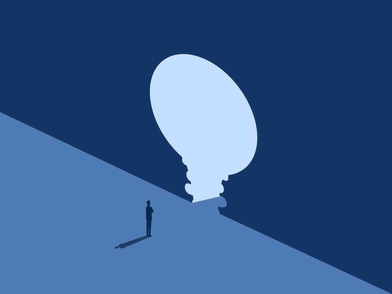 Creative thinking in business, Brave businessman standing looking in front of the light bulb door vector