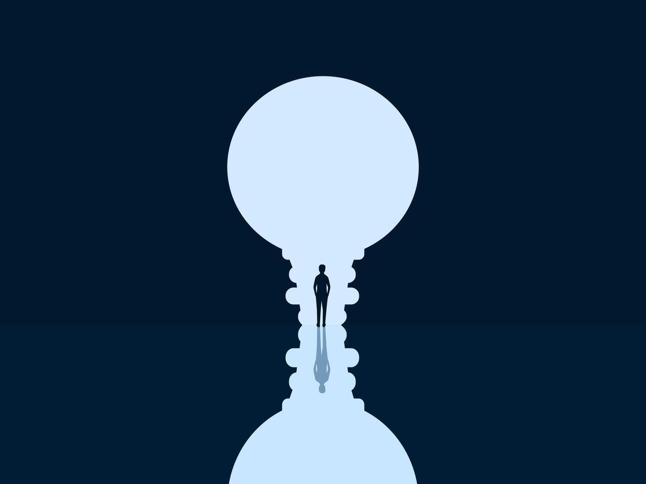 Creativity, Businessman standing in front of light bulb door vector
