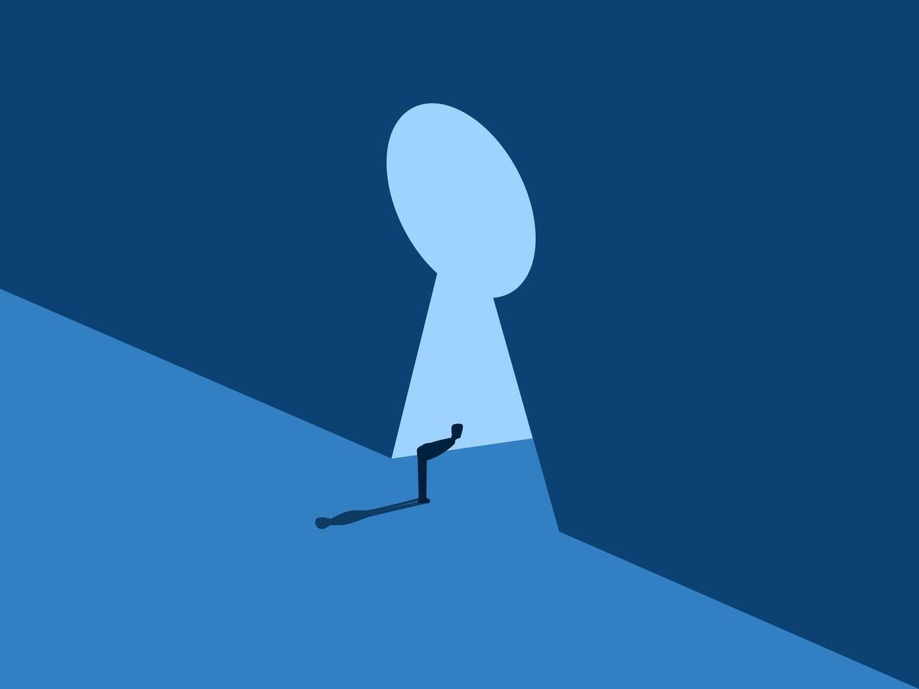 Opportunity, Go outside, Businessman looks at the keyhole door to discover new areas vector