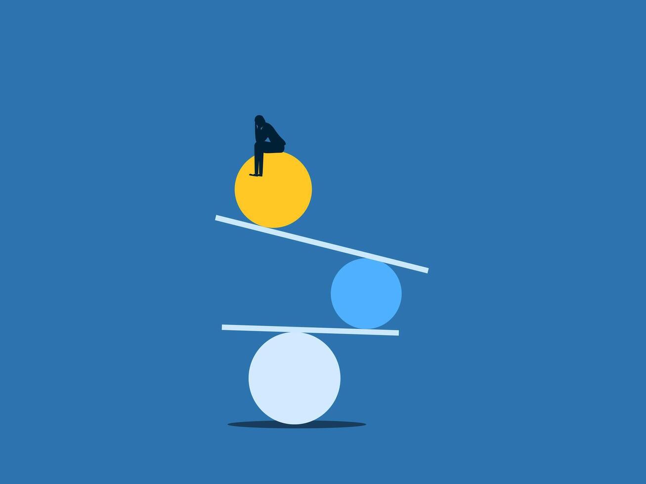 Businessman sitting sad on life balance vector
