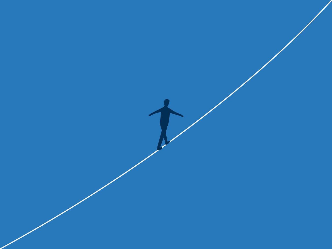 Take risks, Focused businessman walking on a single tightrope vector