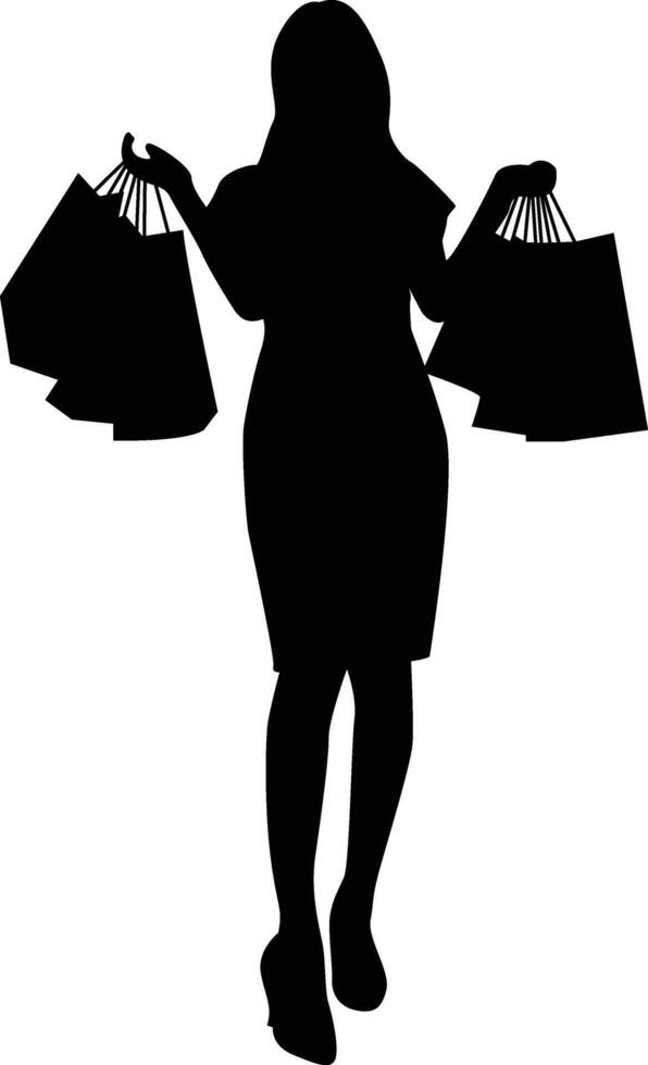 Silhouette of Girl Shopping. vector
