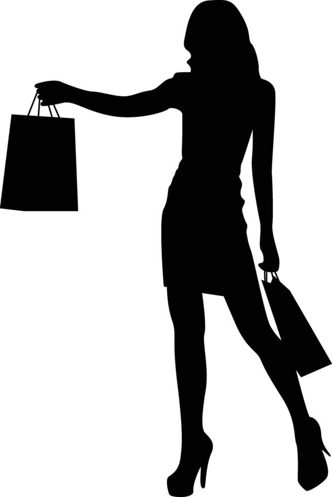 Silhouette of Girl Shopping with Flat Design. vector