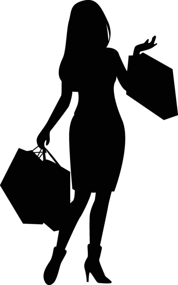Silhouette of Girl Shopping on White Background. vector