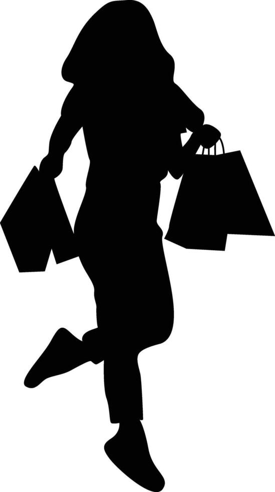 Silhouette of Girl with Shopping Bags. Isolated on White Background vector