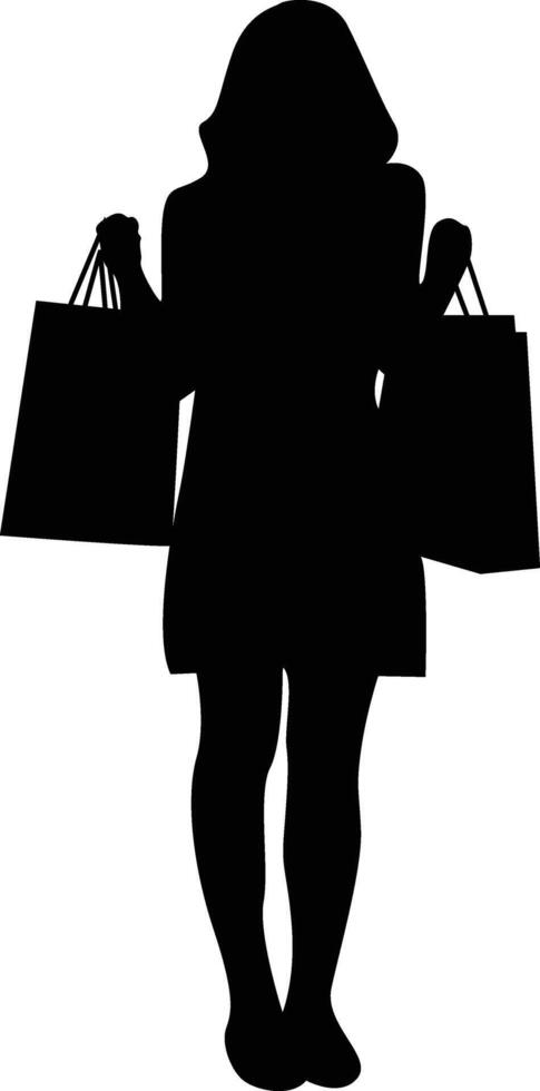 Silhouette of Girl Shopping in Flat Design and Shape. vector