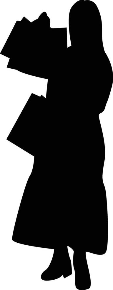 Silhouette of a girl with shopping bags. vector