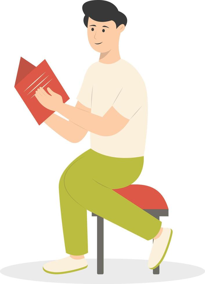 Man Sitting While Reading Book vector