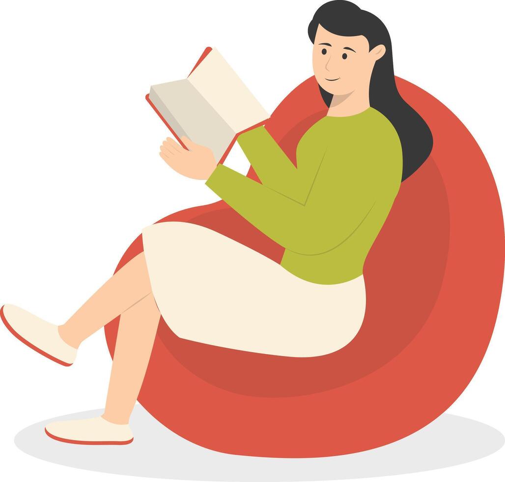 Woman Sitting While Reading Book vector