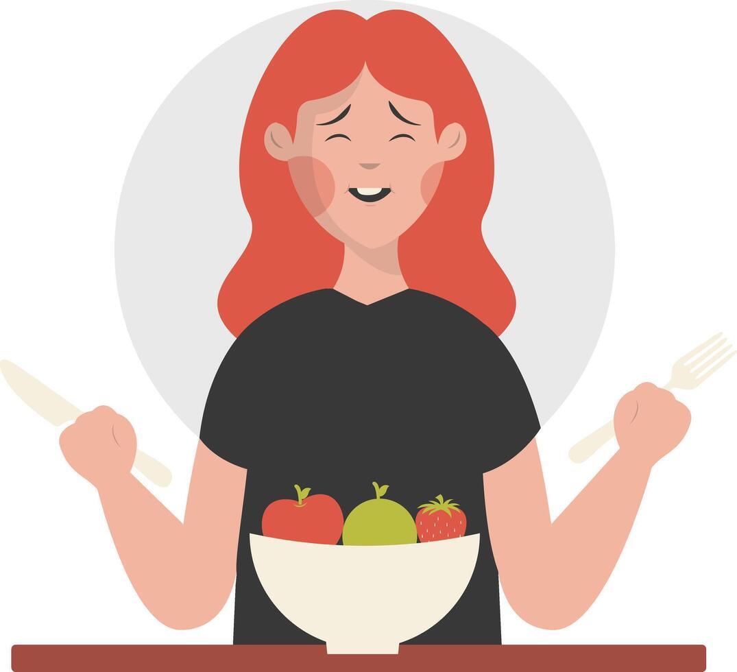 Woman Eating Delicious Food. vector