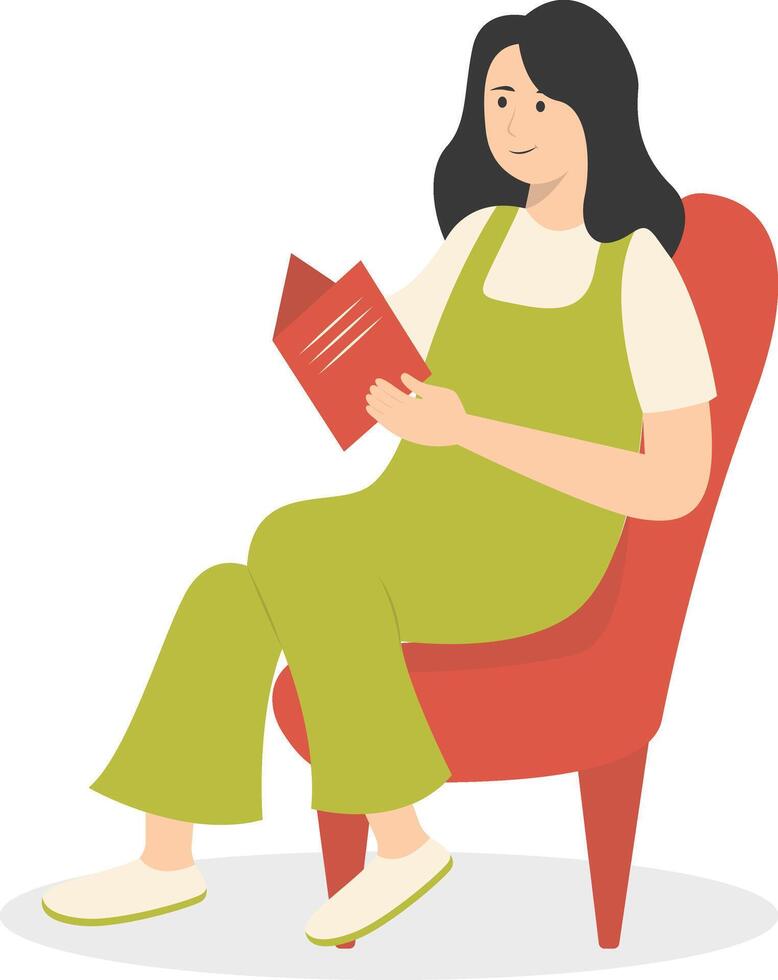 Woman Sitting While Reading Book in Flat Design vector