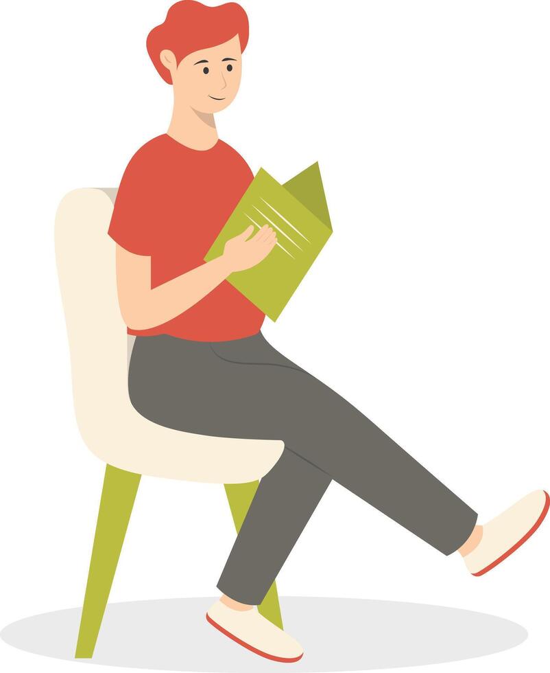 Woman Sitting While Reading Book with Cartoon Design. vector
