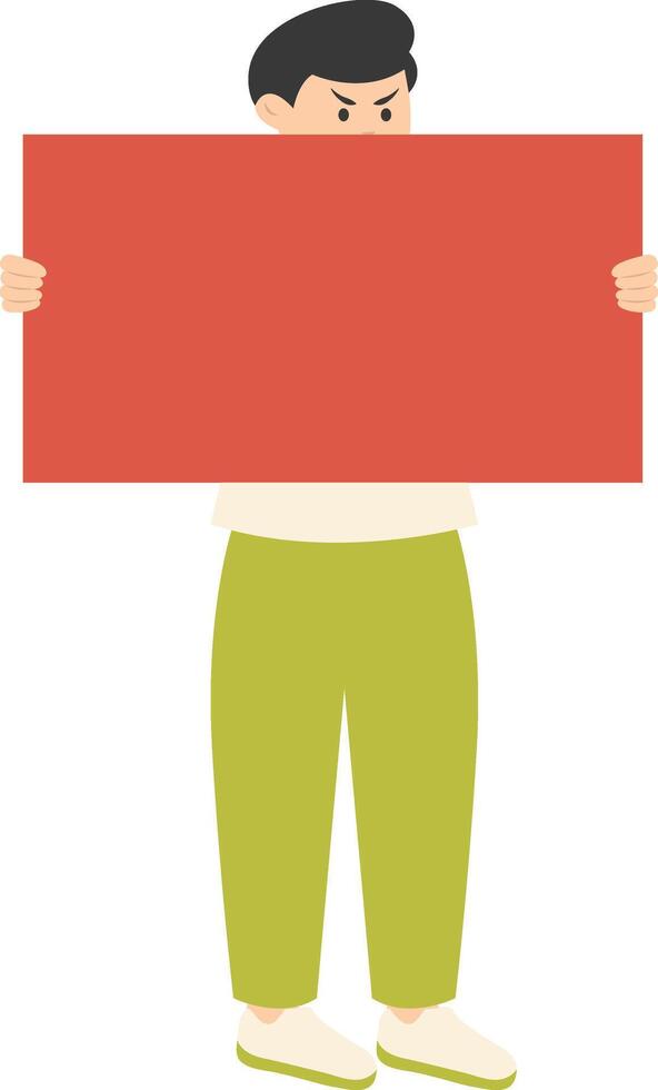 Person Holding Banner Character on White Background vector