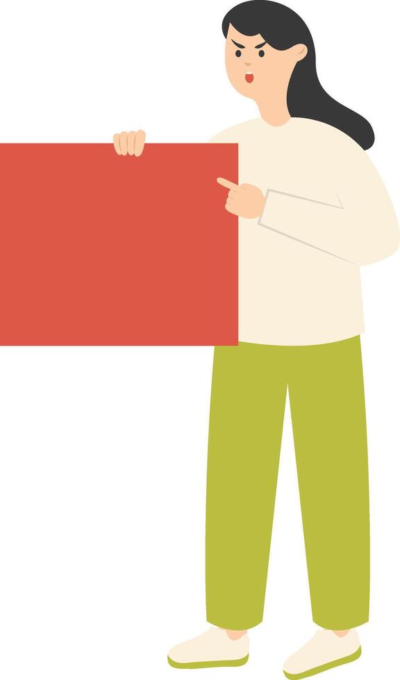 Woman Holding Banner Character on White Background. vector