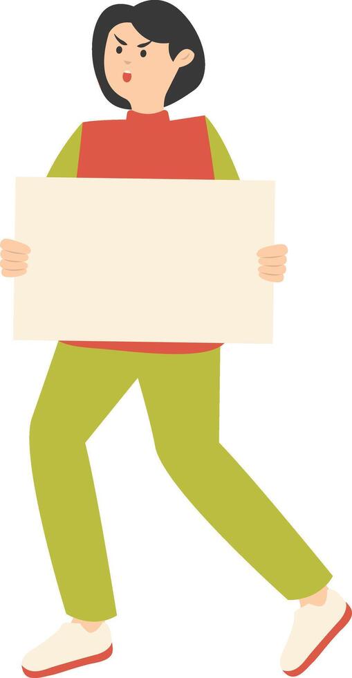 Woman Holding Banner Character Isolated on White Background vector