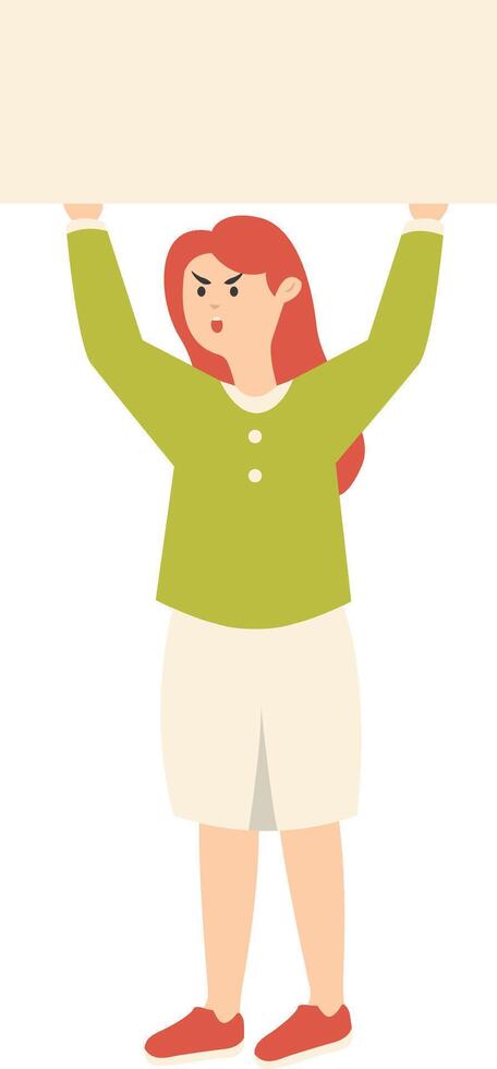 Woman Holding Banner Character in Flat Design. vector